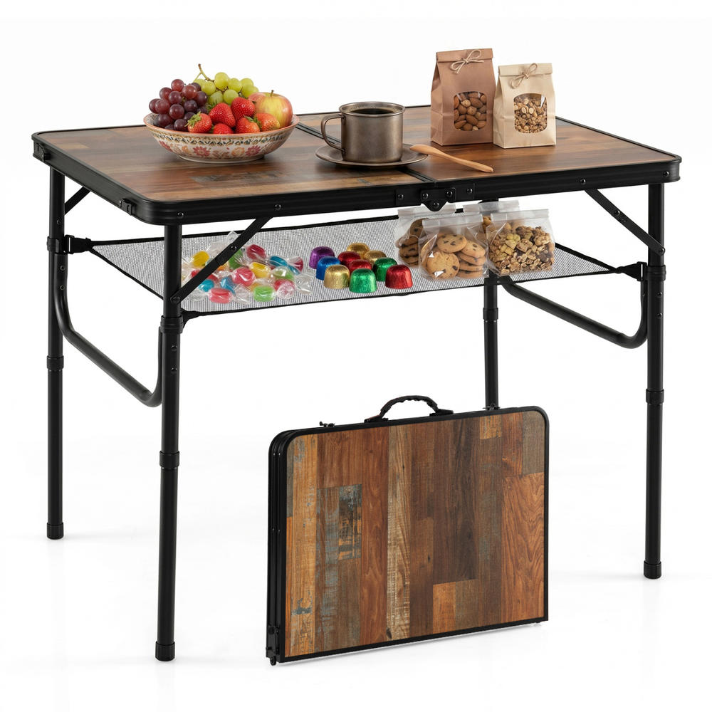 Folding Picnic Table - Opvouwbare campingtafel, picknicktafel, hoogteverstelbaar, opbergnet, draaggreep,