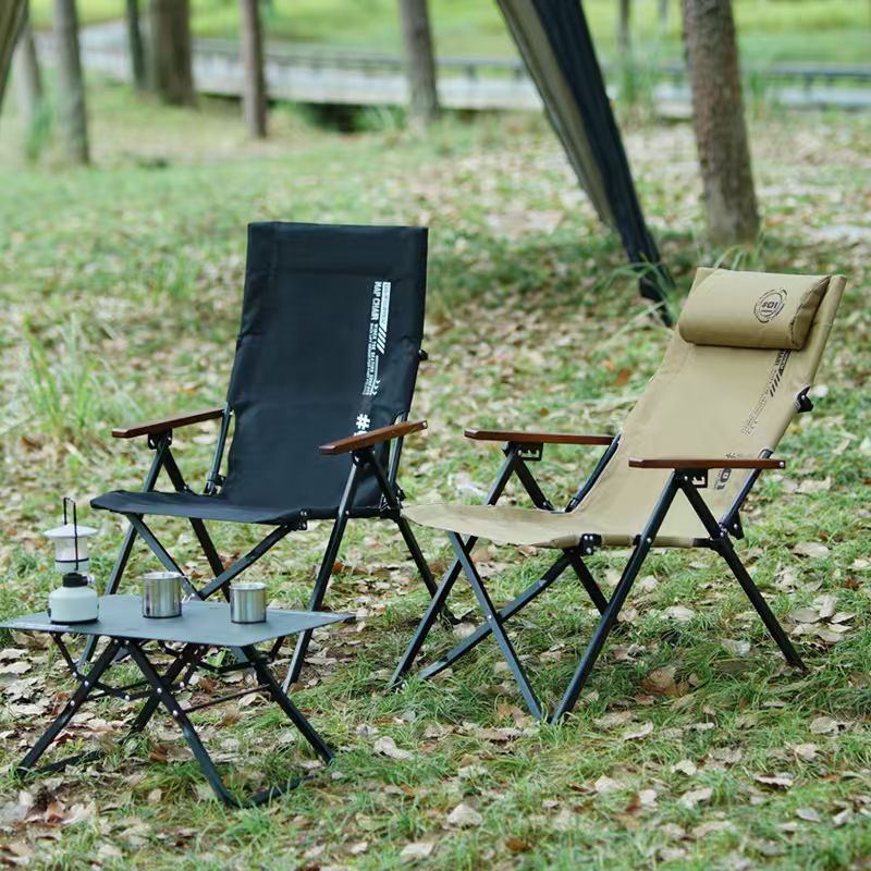 Outdoor Furniture Iron - Opvouwbare strandcampingstoel met hoge rugleuning, 4-versnellingsverstelbare